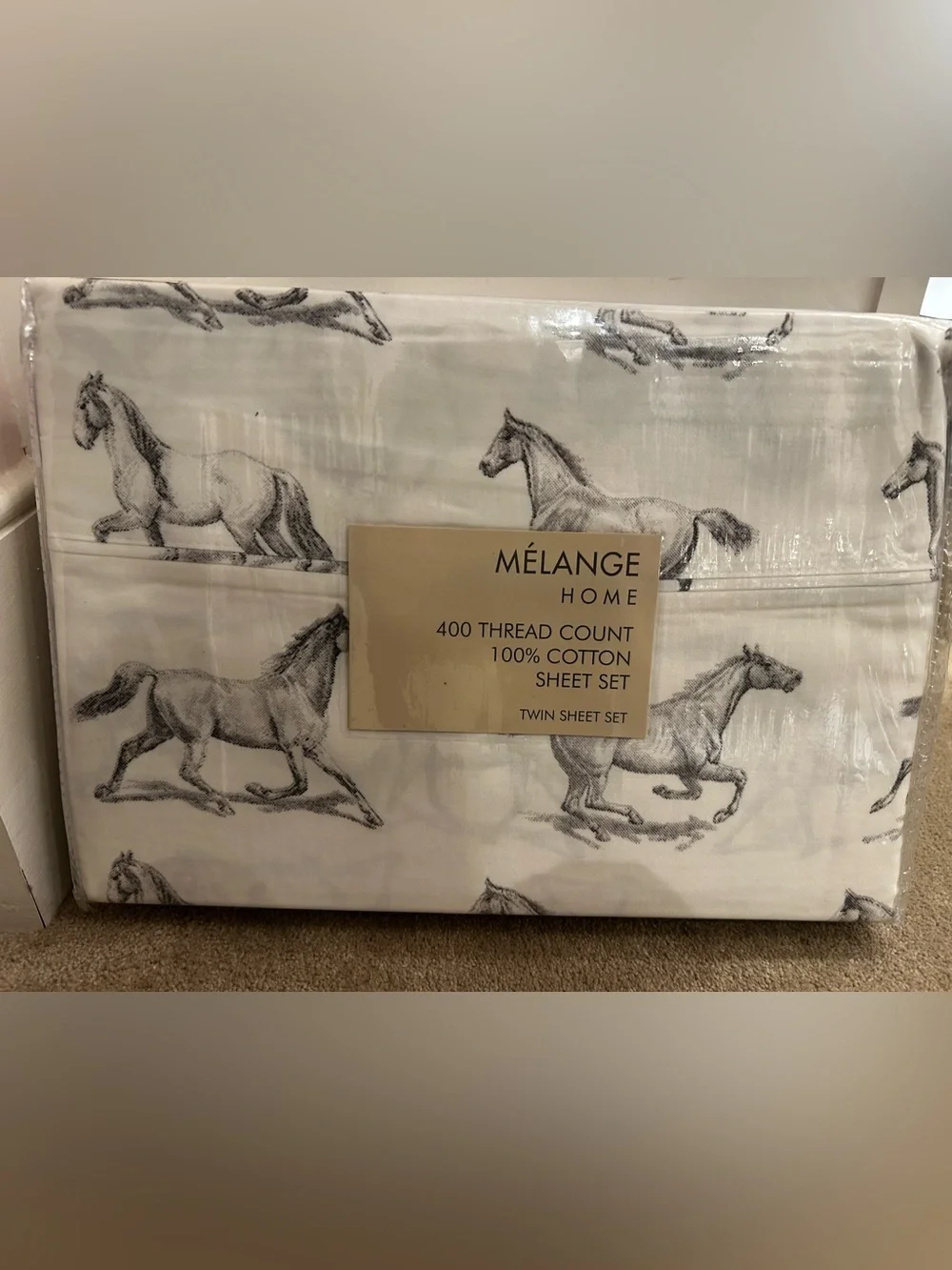 BRAND NEW — Melange Home White & Black Horse Equine Sheet Set (Twin)